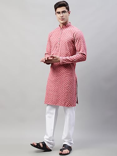 Image of Jompers Men's Regular Fit Cotton Chikankari Embroidered and Sequence Kurtas