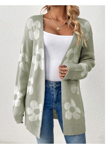 utcoco Womens Long Sleeve Cardigan Sweaters Boho Floral Casual Loose Fit Oversized Open Front Knit Outerwear3