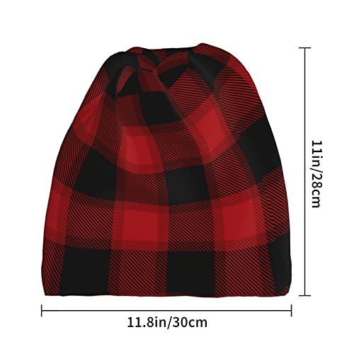 Knit Beanie Hat With Christmas Snowflake Red Plaid Design Hat For Men Women #TOP2