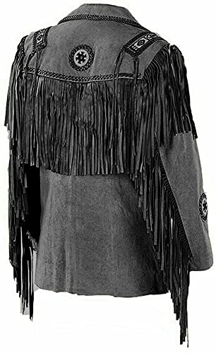 Western Cowboy Leather Fashion Jacket For Mens Fringe & Beaded Native American Coat2