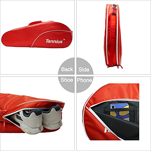 Image of 3-5 Racket Tennis Bag, with Shoe & Phone Compartment and Protective Pad, Super Roomy and Lightweight Racquet Bag for Tennis, Badminton (Red)