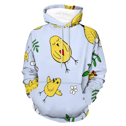 Hoodie oiseau mignon jaune UMENG pour homme et femme, pull décontracté à capuche de taille S