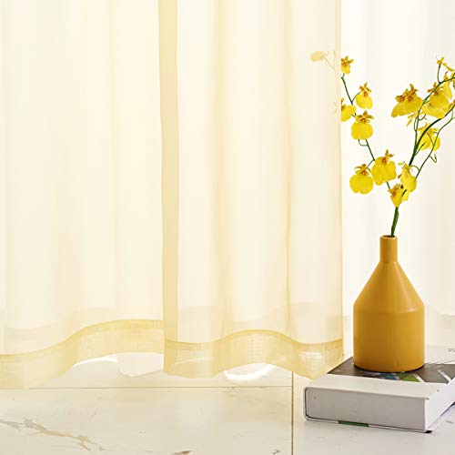 Toava Deco Light Yellow Sheer Voile Curtains Translucent Solid Color Window Treatment 84 Inches Long Panels Rod Pocket Light Yellow Sheers For Bedroom Living Room 2 Panels 52X84 Pastel Yellow #TOP5