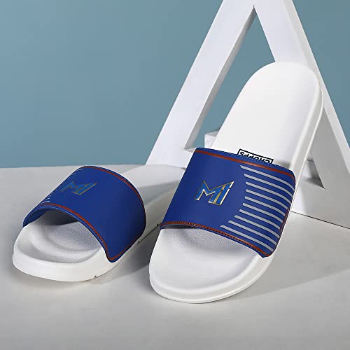 Image of CHUPPS X Mi Official Sliders White & Royal Blue Drift Orthopedic Slippers | Soft Footpharma Footbed | Breathable Ventilation Holes | Lightweight Flip Flops | Anti-Skid Chappals for Everyday For Mens