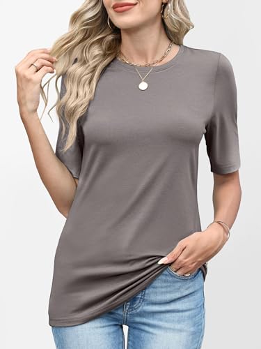 Image of ANRABESS Womens Half Sleeve Tops Crewneck Shirts Basic Fit Work Tee