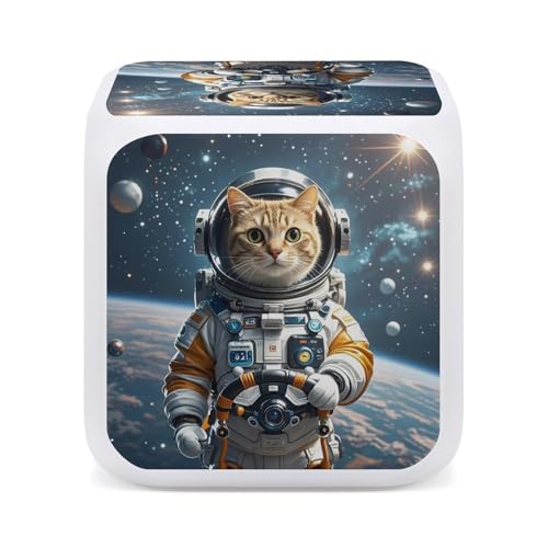 Reloj despertador digital de gato astronauta con luces LED 5