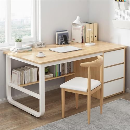 MKIYHODDIY Office Desk Computer Table with 3 Drawers Multifunctional Reading Desk for Kids Teenagers Home Office Worksation PC Laptop Table Student Learning Desk (Beige)