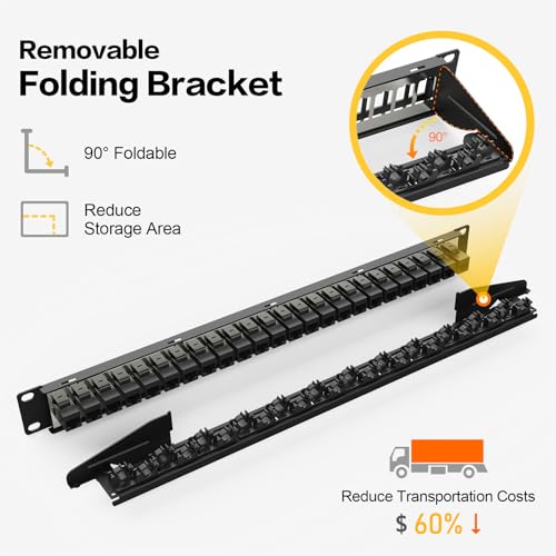 Image of Patch Panel 24 Port with 24 Pcs Cat6 Keystone Jack【EC Listed】 UTP 10G Support with Removable Back Bar 1U Network Patch Panel 19 Inch for Cat6,Cat5e,Cat5 (CAT6, 1U24Port)