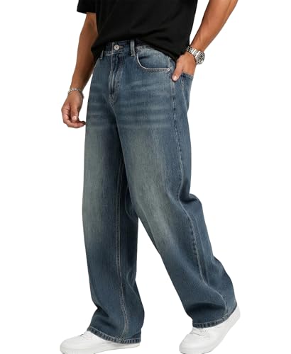 Misfuso Jean Baggy Homme Pantalon Homme Y2K Streetwear Pantalons en Denim décontractés Multipoches Bleu Rétro L