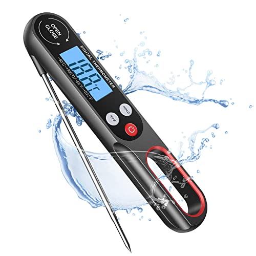 Digital Meat Thermometers for Air Fryers Cooking, Food Thermometer Instant Read BBQ Cooking Thermometer with Foldable Long Probe and Backlight Screen Magnetic Back for Kitchen,Milk