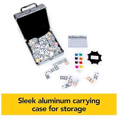 Spin Master Games, Mexican Train Dominoes Set in Aluminum Carry Case, Includes Colorful Trains for Fun-Filled Family Game Night, for Kids & Family, 2-8 Players, for Ages 8 & Up