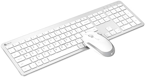 iClever Wireless Keyboard and Mouse, GK08 White Keyboard Mouse Combo, Ergonomic, Quiet, Full Size Design with Number Pad, 2.4G Connection for Mac, Windows and Computer
