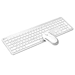 iClever GK08 Wireless Keyboard and Mouse - Rechargeable Keyboard Ergonomic Quiet Full Size Design with Number Pad, 2.4G Stable Connection Slim White Keyboard and Mouse for Windows