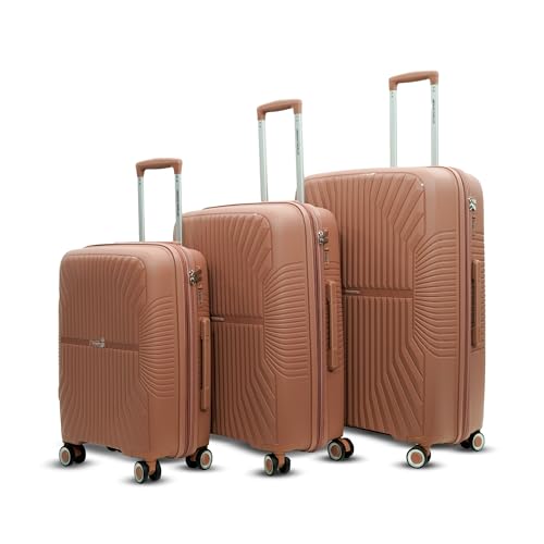 Image of AMERICAN TRAVELLER Tourispro Trolley Bag for Travel Set of 3 |Suitcase for Travel |Leightweight Large Luggage Traveling Bag Big Size| Polypropylene(Pp) Bags with Expandable 8 Wheels (3, Rose Pink)