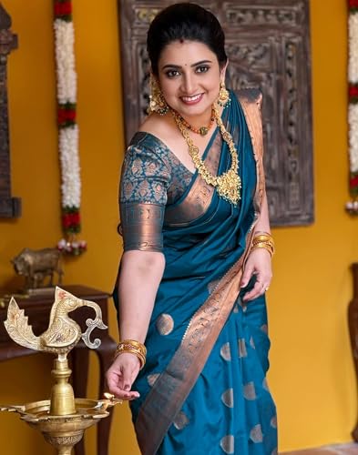 Image of SIRIL Women's Banarasi Kanjivaram Soft Silk Jacquard Saree with Unstitched Blouse Piece