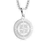 Yaumatea Compass Necklace for Men - Silver Stainless Steel Pendant with Adjustable 22+2in Chain, Survival Gear Jewelry & Unique Navigator Gift for Him(Silver)
