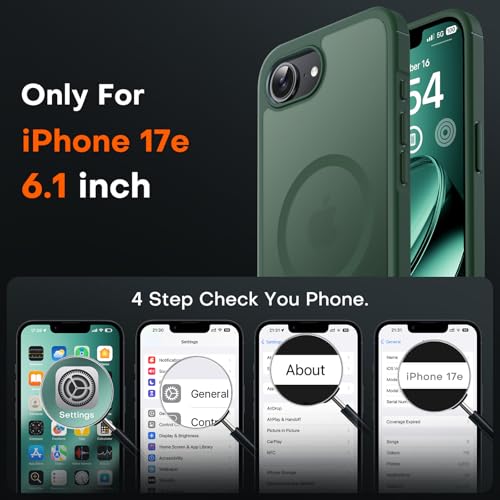 Image of TOCOL for iPhone 17e Case, Compatible with Magsafe, Military Drop Protection, Slim Translucent Matte Shockproof for iPhone 17 e Case 6.1 inch (Alpine Green)