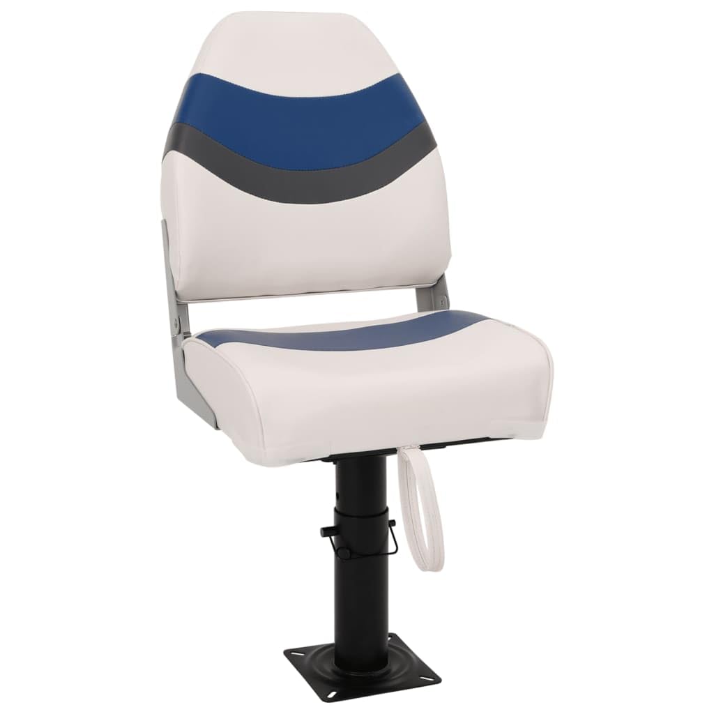 Set di 2 sedili da barca pieghevoli con piedistallo regolabile, in PVC, con schienale alto, per barca da pesca, bianco, blu, grigio scuro