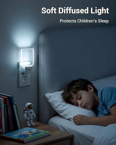 Image of DEWENWILS Night Lights Plug into Wall, Plug in LED Night Lights with Dusk to Dawn Sensor, Cool White Nightlight for Bathroom, Hallway, Kitchen, Frosted Acrylic Shade, 4 Pack
