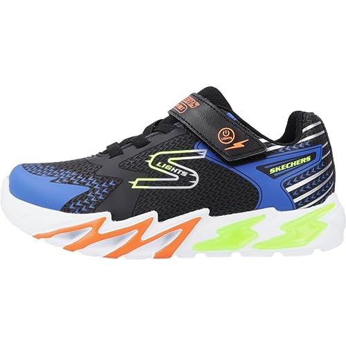 Skechers Garçon Flex-Glow Bolt baskets, Black Synthetic / Textile / Blue, Lime, & Ora, 35 EU