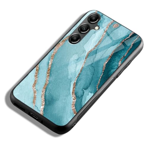 Image of COLORflow Back Cover Compatible with Samsung Galaxy A14 5G / 4G | Blue Marble Golden Stripes | Shockproof TPU Bumper Cover with Camera Protection Back Cover