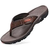 ZURIN Mens Flip Flops Beach Sandals for Men with Arch Support，Comfortable Summer Beach Thong Sandals Slip On Footwear for Sports Pool Walking Indoor Outdoor Brown