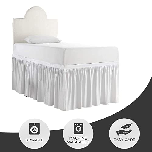 Dorm Room Bed Skirt - Ruffled Dorm Sized College Dorm Bed Skirt - Long Bed Skirt Dorm - Extra Long Dorm Room Bedskirts 42-Inch Tailored Drop - 100% Microfiber Bed Skirts (White, Twin-Xl/42 Drop) #TOP4