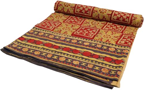 GURU SHOP Blockdruck Tagesdecke, Bett & Sofaüberwurf, Handgearbeiteter Wandbehang, Wandtuch - Design 24, Size:Single 150x200 cm