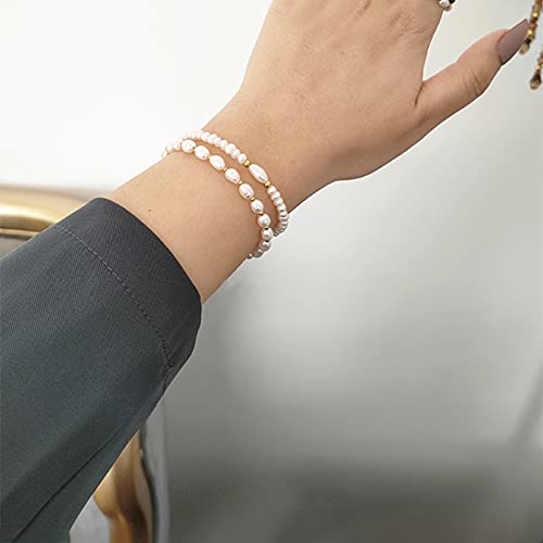 Kvlmoze Layered Pearl Bracelets Vintage Stylish 3-5Mm Handpicked Double Layer Pearl Strand Bracelet For Girls Women thumb #1