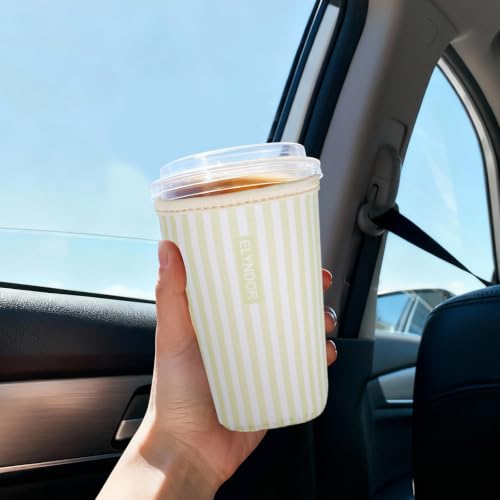 Image of Reusable Insulated Sleeve for Iced Coffee Cup, 3-Pack Coffee Neoprene Drink Sleeve for Cold & Hot Drinks, Beverage Holder for Iced Coffee (Lime Stripes)