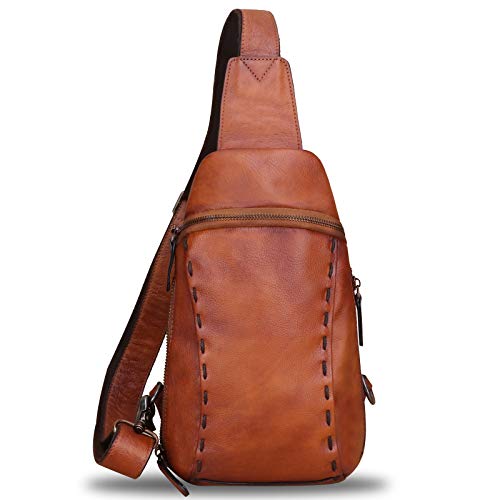 Lrto Genuine Leather Sling Bags Hiking Backpacks Fanny Pack Vintage Handmade Crossbody Chest Daypack Shoulder Bag (Brown) #TOP1