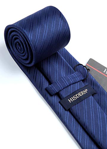 Image of HISDERN Mens Striped Tie and Pocket Square Set Necktie for Men | soft smooth texture, wrinkle-free, neat hand-tied knot, gifting ready, regular 3.4 width, coordinated look, business wedding