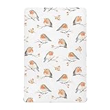 vvfelixl Crib Sheets for Boys Girl Robin Birds Breathable Mini Crib Mattress Sheets Fitted,Toddler Baby Sheets for Crib Mattress Soft & Breathable 39 * 27 * 5In White