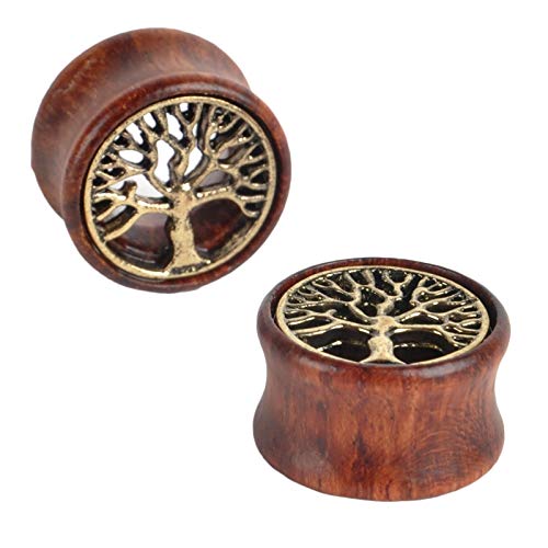Oasis Plus Tree Of Life Organic Wood Flesh Tunnels Double Flared Ear Stretcher Saddle Plugs Gauge 16Mm 5/8" #TOP2