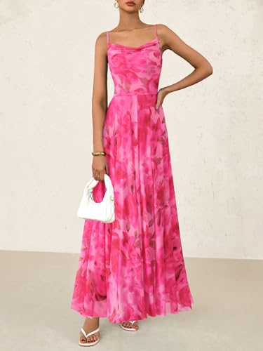 Image of BTFBM Women Summer Maxi Dresses Elegant Wedding Guest Dress | Cowl Neck,Spaghetti Strap,Mesh,Floral,A-Line,Flowy,Party,Cocktail,Homecoming,Graduation,Sundress,Prom,Beach Long Dresses