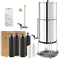 Gravity-Fed Water Filters System 2.25 Gallon 304 Stainless Steel with 4 Black Carbon Filters, 2 PF-2 Fluoride Filters, Metal Water Level Spigot and Countertop Stand by Fetechmate