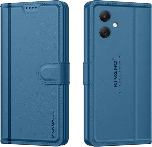 Image of KIVANO LUXE Compatible for Samsung Galaxy A05 / Samsung Galaxy F05 / Samsung M05 Luxury Handmade Leather Magnetic Flip Folio Case | Card Holder & Kickstand | Slim Protective Cover | Unisex - Blue