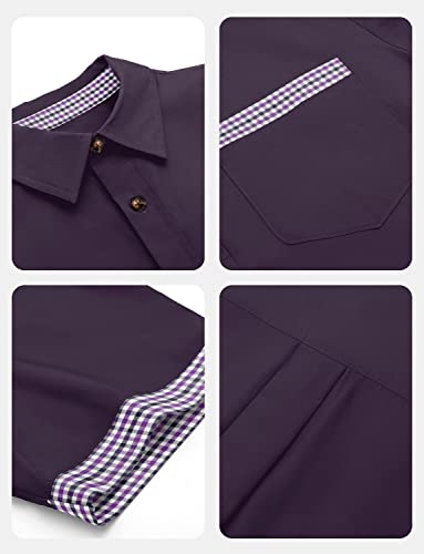 Mens Dress Shirts Casual Button Down Short Sleeve Plaid Shirt Lightweight Plus Size Spread Collar Summer Shirts(Purple,Xl) #TOP4