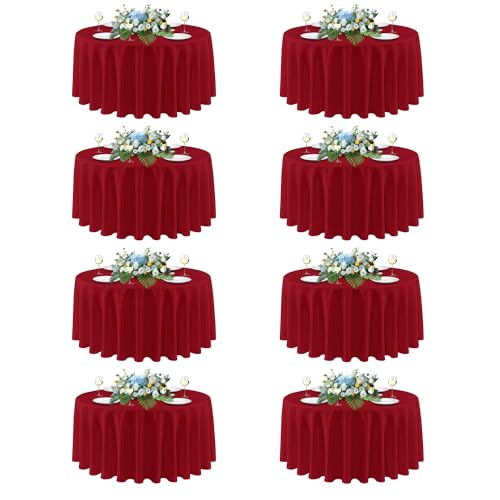 Image of sancua Christmas Red Round Tablecloth 108 Inch Diameter, 8 Pack - Circle Polyester Fabric Table Cloth for Wedding Party Reception Banquet Birthday, Washable Formal Table Cover (Fit 42-96 Inch Tables)