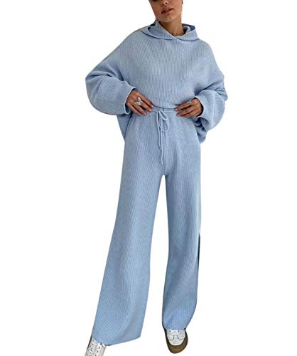 Ensemble tricoté femme anti-froid en maille douce avec sweat à capuche pour rester au chaud