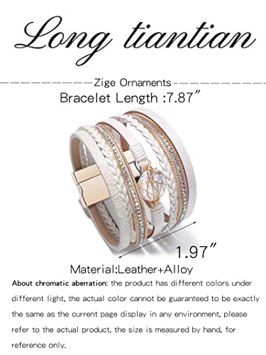 Stackable Leather Cuff Bracelets For Women Multilayer Leather Wrap Bracelets Clasp Bangle Bracelet For Men Bohemian Wristband Jewelry Gift (White A) #TOP5