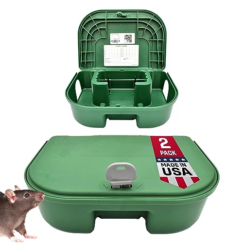 Exterminators Choice Rat Bait Stations - 2-Pack Large Green Bait Boxes - Heavy-Duty with Secure Lock...