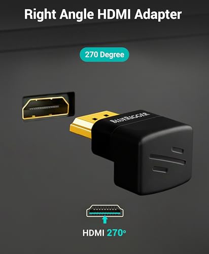 Image of BlueRigger HDMI 270 Degree Adapter (1-Pack, 8K 60Hz Right Angle HDMI 270 Degree Adapter, Male to Female, L-Shaped Up & Down Angled Elbow Connector)- Compatible with HDTV, Laptop, PS5, PS4