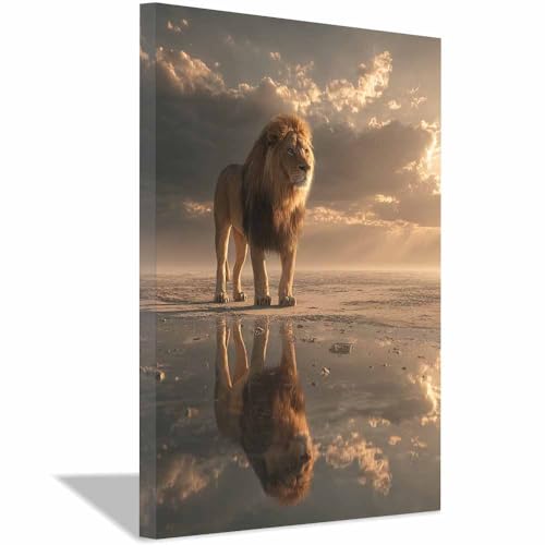 Tableau lion salon chambre deco poster moderne encadré brun 40x60cm
