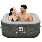 Inflatable Hot Tub 2-3 Person 110 Air Jets, Portable Blow Up Hottub with Cover, Built in Heater Pump, Square Outdoor Spa, Cup Holder, 2 Filters