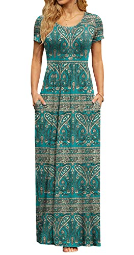 Image of DB MOON Womens 2026 Summer Maxi Dresses Casual Short Sleeve Empire Waist Spring Long Dress with Pockets