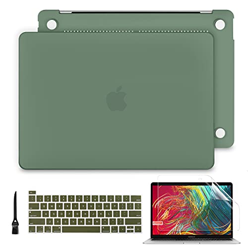 Batianda for MacBook Pro 13 Case 2020 A2338 M1 A2289 A2251, Plastic Hard Shell Case with Keyboard Cover & Screen Protector for Newest Mac Pro13 Inch with Retina & Touch Bar,Black Green