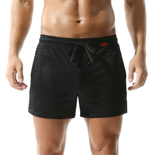 Short de sport en maille respirante pour homme, vêtement technique de fitness avec cordon