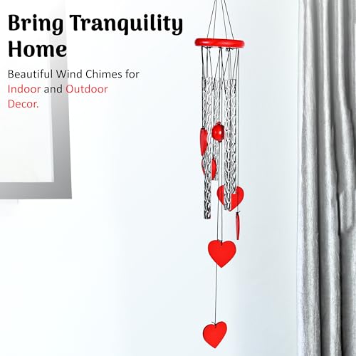 Image of ZAICUS Red Heart Wind Chime - Heart-Shaped Hanging Decor - Wind Chime for Home - Home Decor Items for Valentine's Day & Special Moments