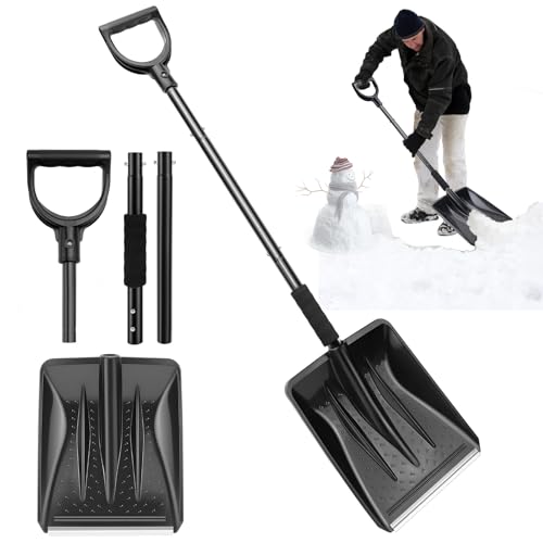Schneeschaufel Kunststoff Schneeschieber mit Metall-Stiel, Schneeschüppe mit 4-teiligem, Abnehmbarem Design, Schnee Schieber Leicht, für Auto, Gehweg und Terrasse